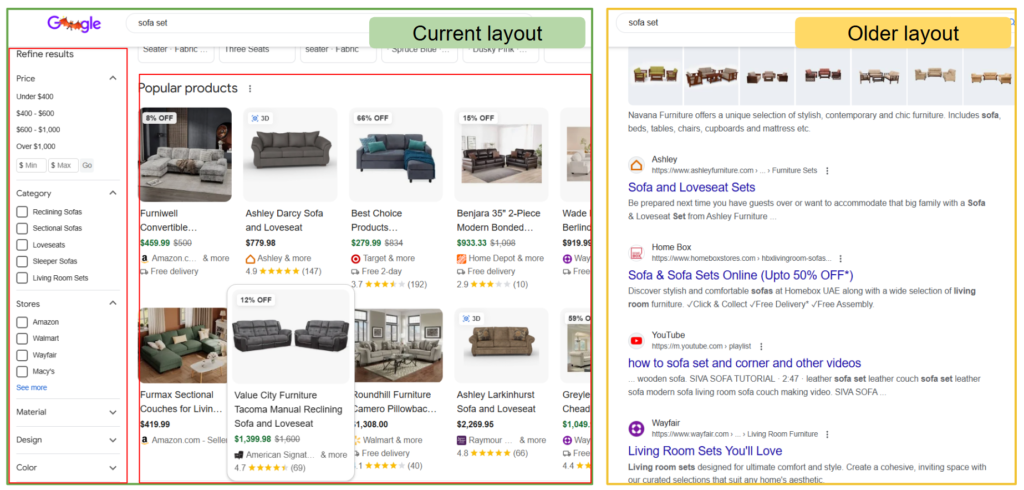 How Shopping search layout has evolved