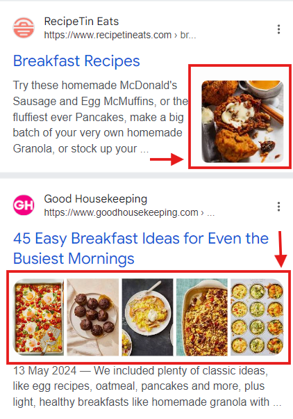 thumbnails in search results